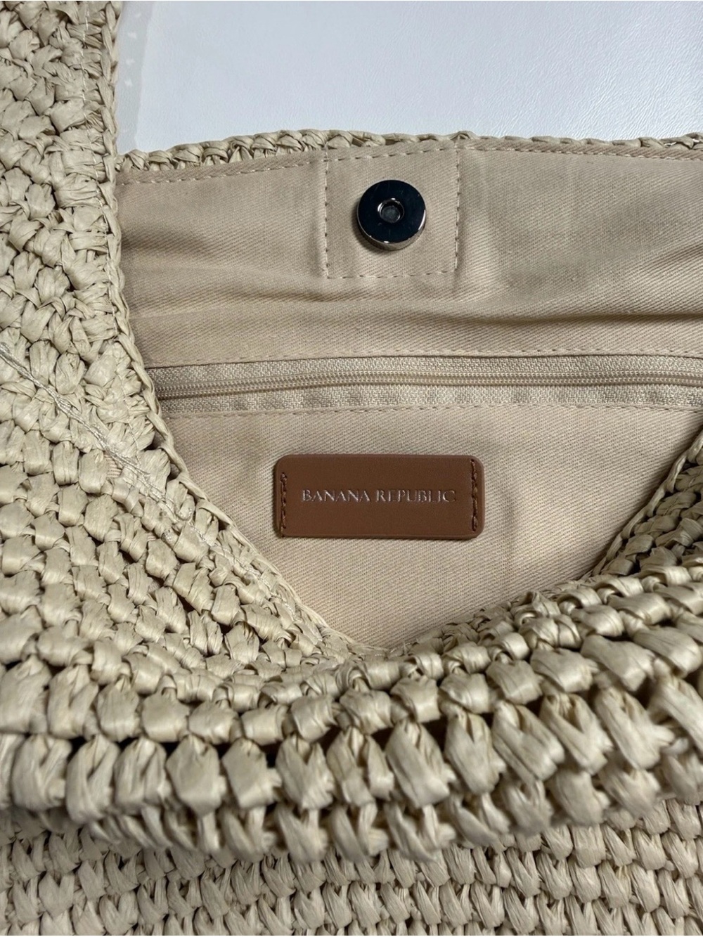 BANANA REPUBLIC RAFFIA TOTE BAG Boho Crochet Shoulder Bag — Cream Straw Tote - Picture 11 of 14